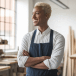 Confident small business owner in workshop.