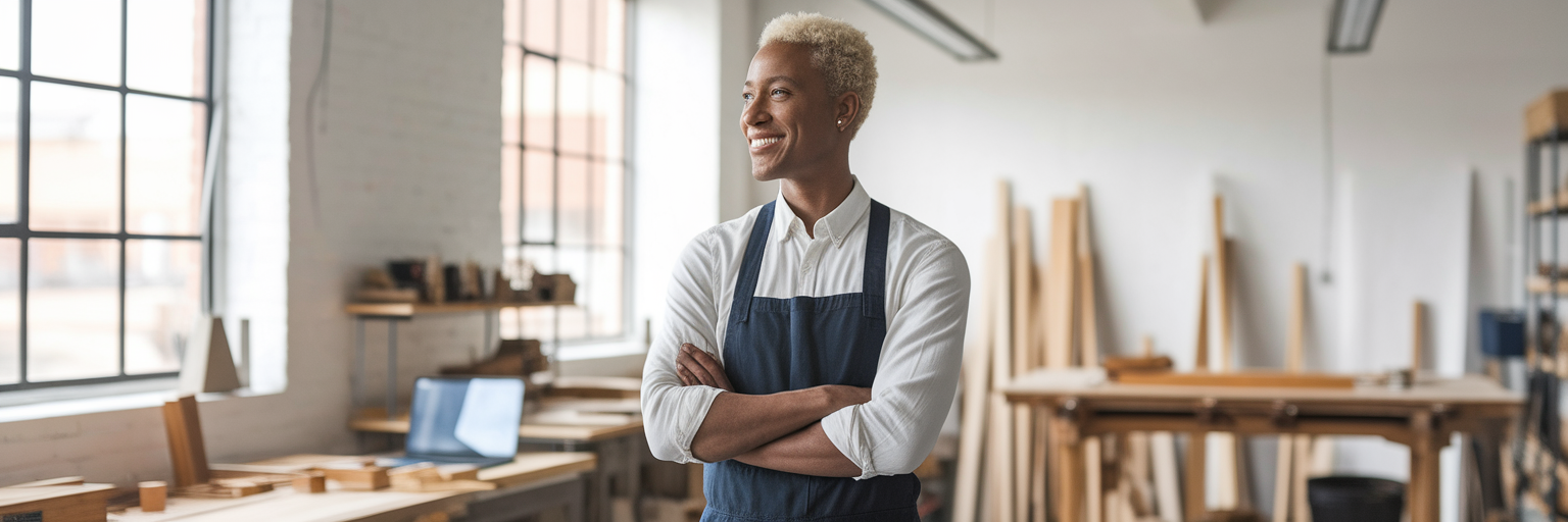 Confident small business owner in workshop.